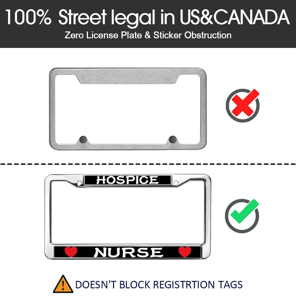 Hospice Nurse License Plate Frame - Chrome Metal with Hearts | Professional Medical Gift