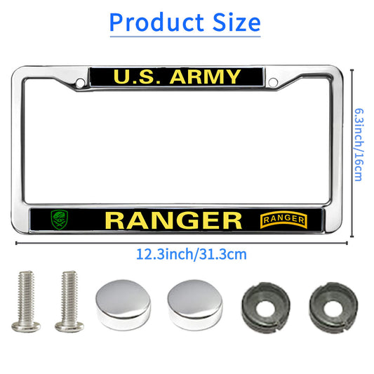 Ranger US Veteran License Plate Frame Metal Proud US Army Veteran Durable License Plate Frame Army Ranger Gifts License Plate Frame for Patriotic People
