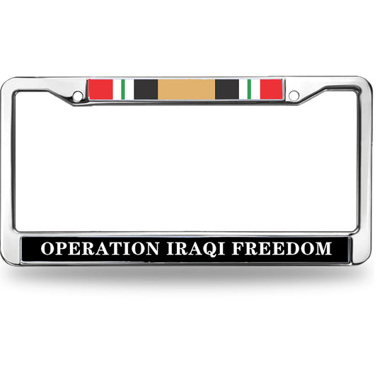 Iraqi War Veteran License Plate Frame Chrome US Military Veteran Scratch-Resistant License Plate Frame Iraq War Vet Flag License Plate Frame for Independence Day