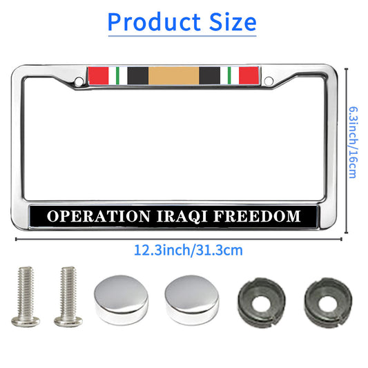 Iraqi War Veteran License Plate Frame Chrome US Military Veteran Scratch-Resistant License Plate Frame Iraq War Vet Flag License Plate Frame for Independence Day