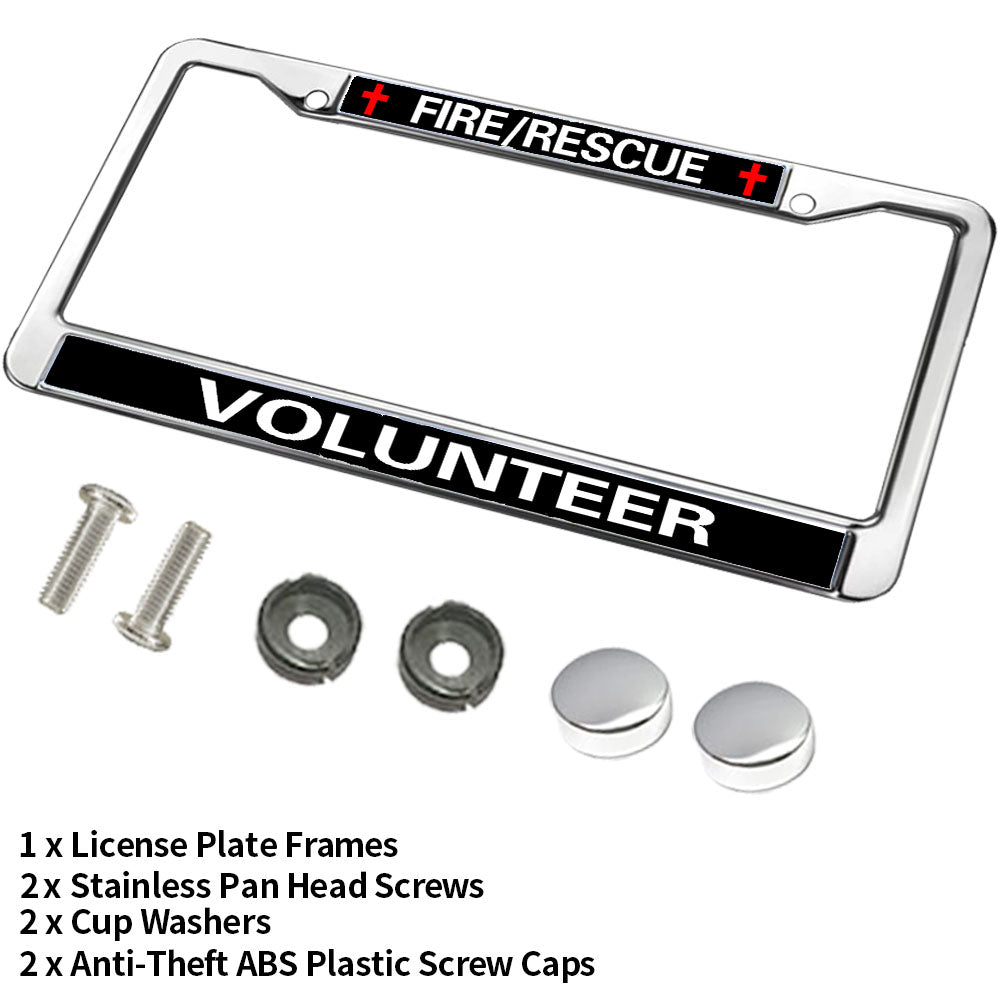 Fire Rescue Volunteer License Plate Frame Metal Firefighter Support Rattle-Proof License Plate Frame Fire Rescue Power License Plate Frame for Firefighter