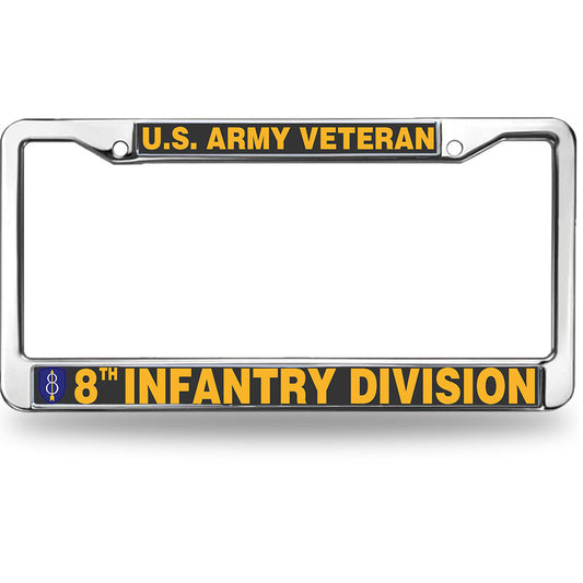 8th Infantry Division Vet License Plate Frame Custom US Army Veteran Rattle-Proof License Plate Frame US Army Infantry Division License Plate Frame for Military