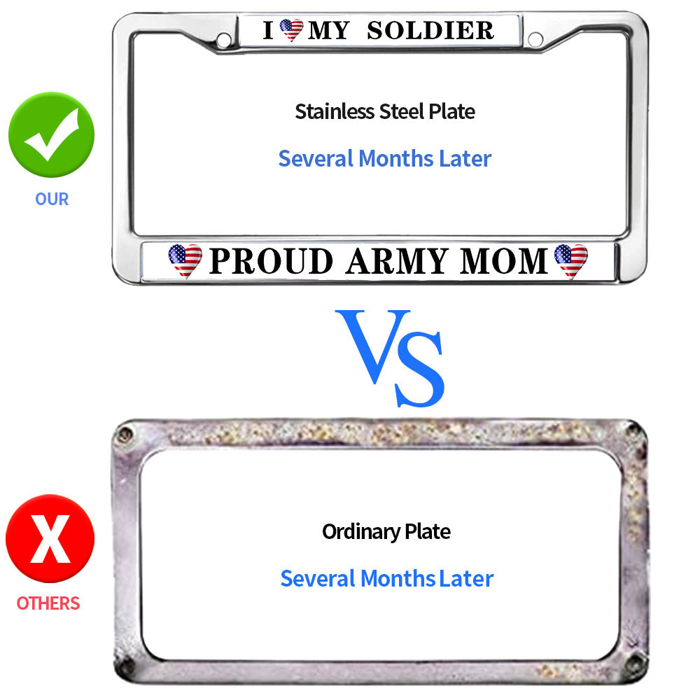 Proud Army Mom License Plate Frame Custom US Army USA Flag Scratch-Resistant License Plate Frame US Army Veteran License Plate Frame for Veterans