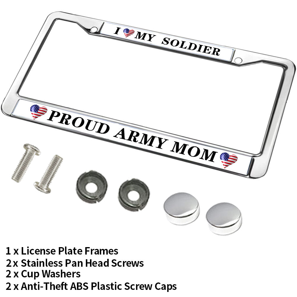 Proud Army Mom License Plate Frame Custom US Army USA Flag Scratch-Resistant License Plate Frame US Army Veteran License Plate Frame for Veterans
