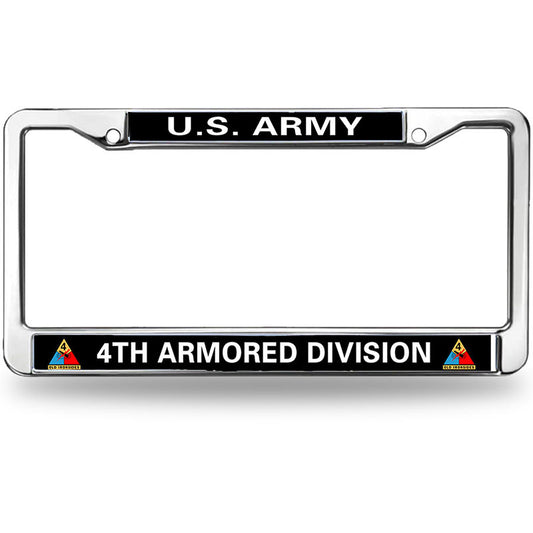 US ARMY 4TH ARMORED DIVISION Metal License Plate Frame Chrome,VETERAN US ARMY Chrome License Plate Frame Tag Universal to fit all US License