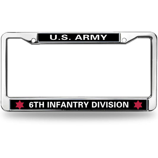 US ARMY 6TH INFANTRY DIVISION License Plate Frame cover,VETERAN US ARMY Pure Handmade Car Tag Plate Frame with Screws Caps Sets