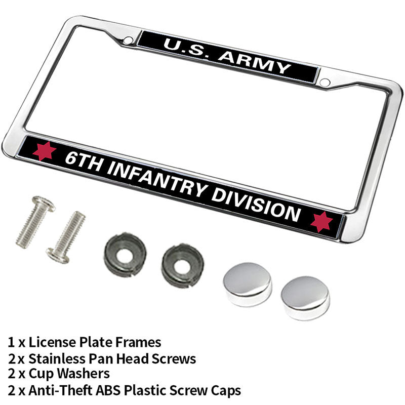 US ARMY 6TH INFANTRY DIVISION License Plate Frame cover,VETERAN US ARMY Pure Handmade Car Tag Plate Frame with Screws Caps Sets