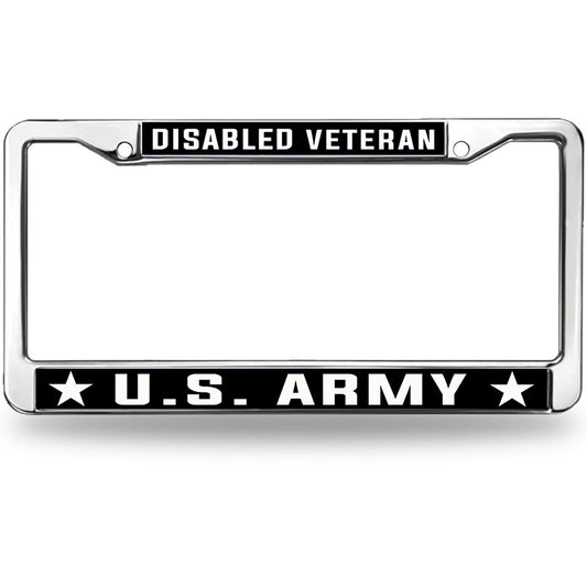 Disabled Veteran US Army License Plate Frame for Birthday Gift US Veteran Support License Plate Frame Chrome US Army Support Fade-resistant License Plate Frame with Chrome Screw Caps