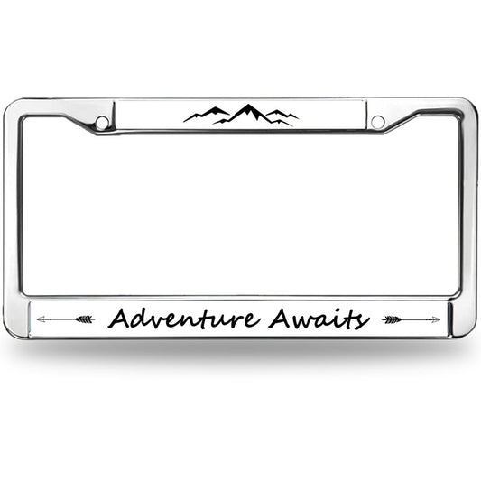 Mount Adventure Spirit License Plate Frame for veterans Adventure Awaits License Plate Frame Slim Christian Adventure Scratch-Resistant License Plate Frame with Chrome Mounting Set