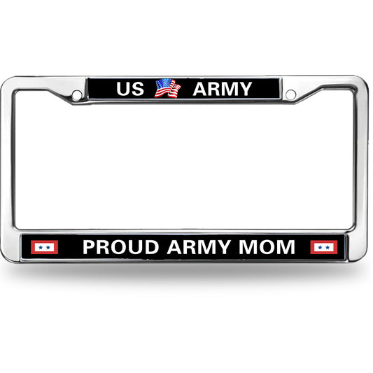 US Army Mom License Plate Frame Chrome Proud Army Mom Slim Design License Plate Frame US Army Pride License Plate Frame for Patriotic Man Woman
