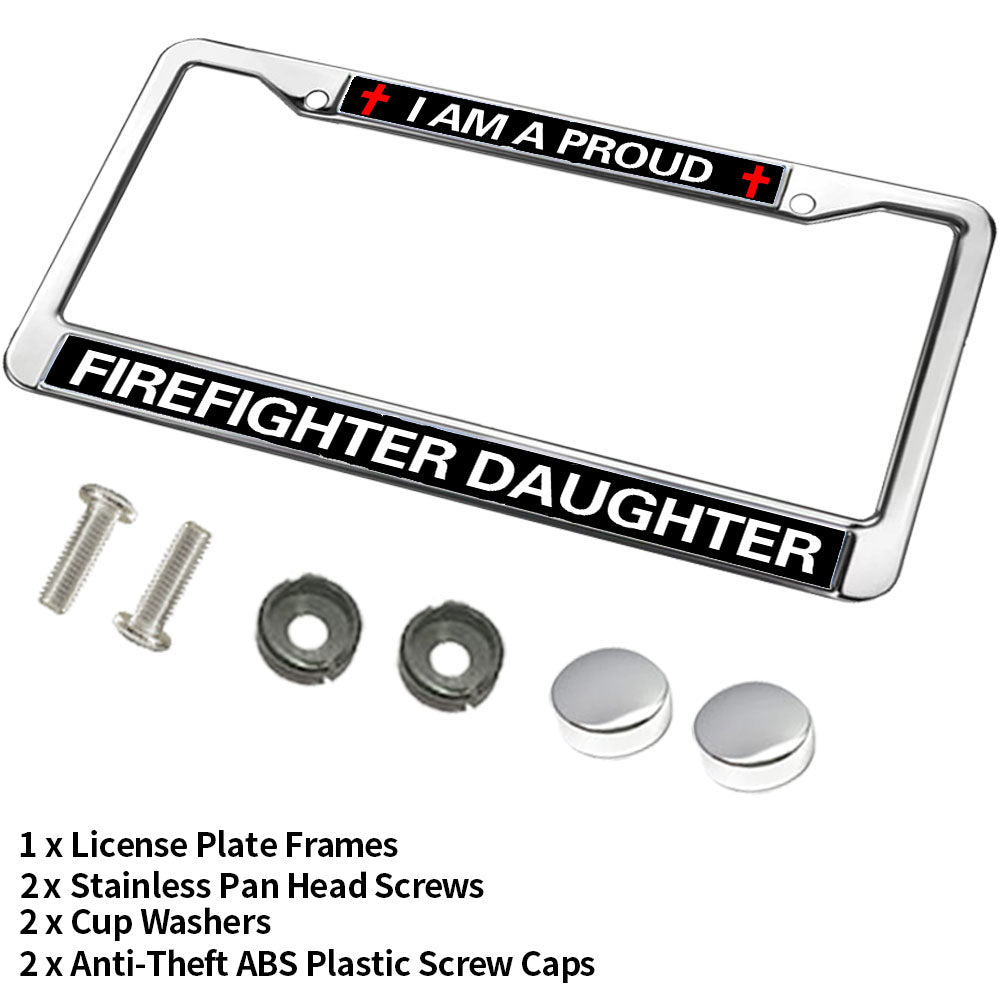 Proud Firefighter Daughter License Plate Frame Patriotic Firefighter Power Rattle-Proof License Plate Frame Firefighter Gift License Plate Frame for Firefighter