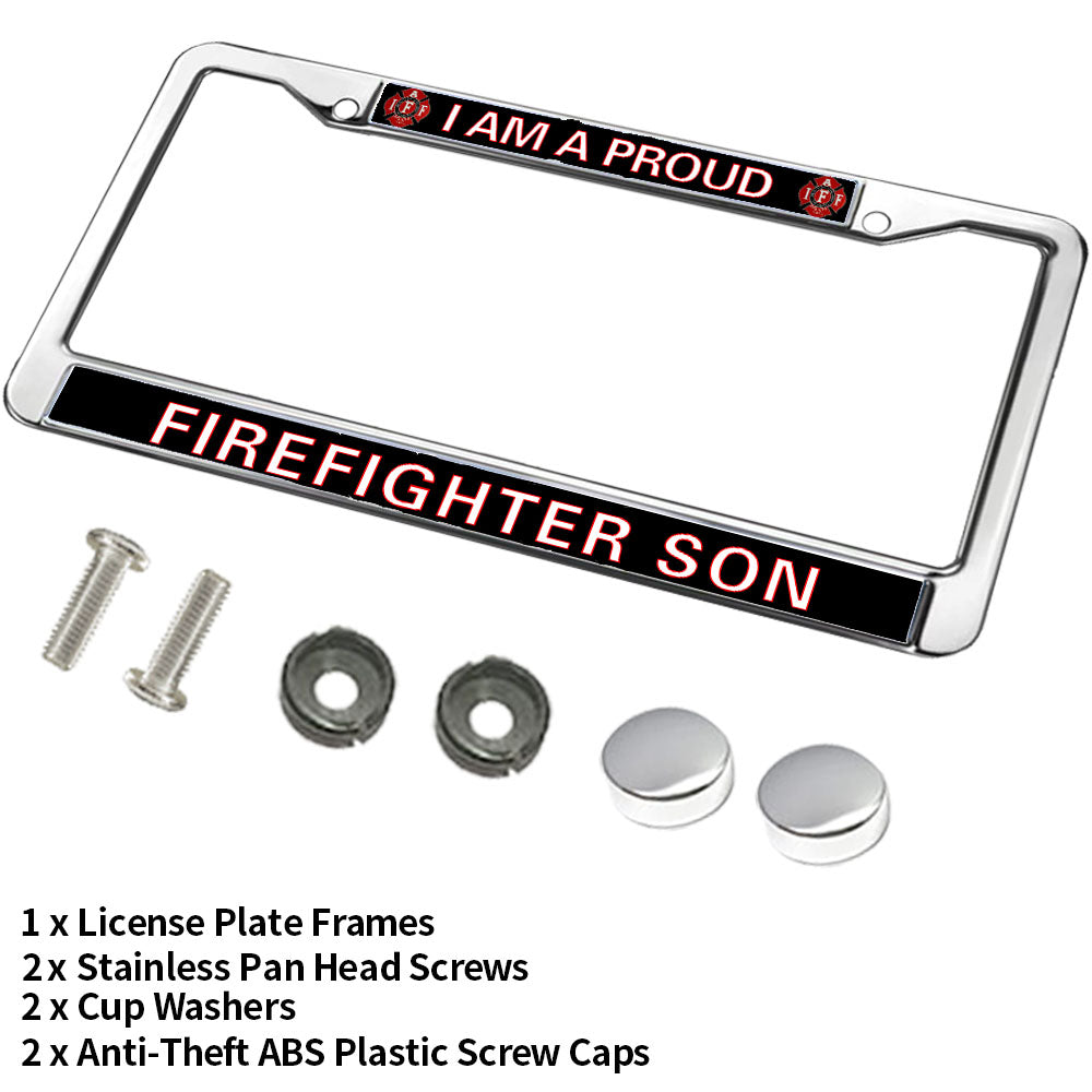 Proud Firefighter Son License Plate Frame Firefighter Superhero Durable License Plate Frame Firefighter Gifts for Men License Plate Frame Gifts for Firefighter