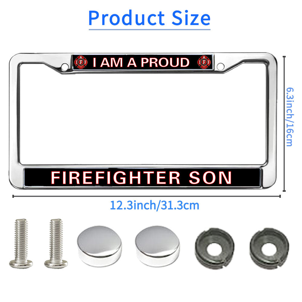 Proud Firefighter Son License Plate Frame Firefighter Superhero Durable License Plate Frame Firefighter Gifts for Men License Plate Frame Gifts for Firefighter
