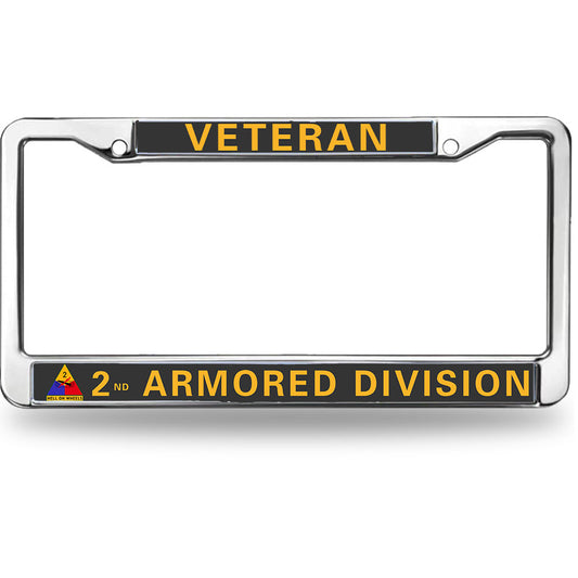 2nd Armored Division Vet License Plate Frame Metal US Army Veteran Scratch-Resistant License Plate Frame US Veteran Pride License Plate Frame for Military