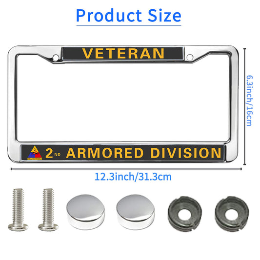 2nd Armored Division Vet License Plate Frame Metal US Army Veteran Scratch-Resistant License Plate Frame US Veteran Pride License Plate Frame for Military